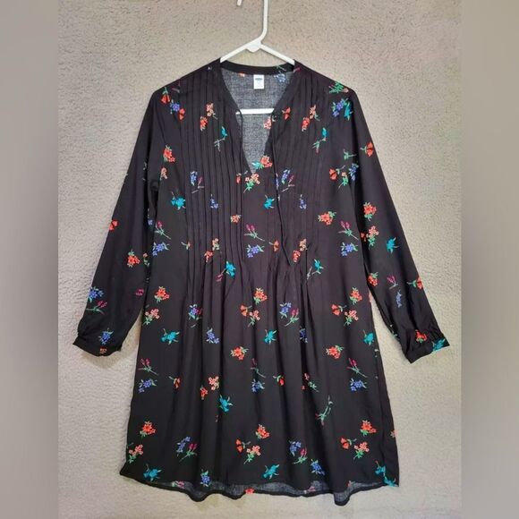 Old Navy Women's Boho Small Dress Trim Black/Floral Tie Neck cottage core - Picture 1 of 9